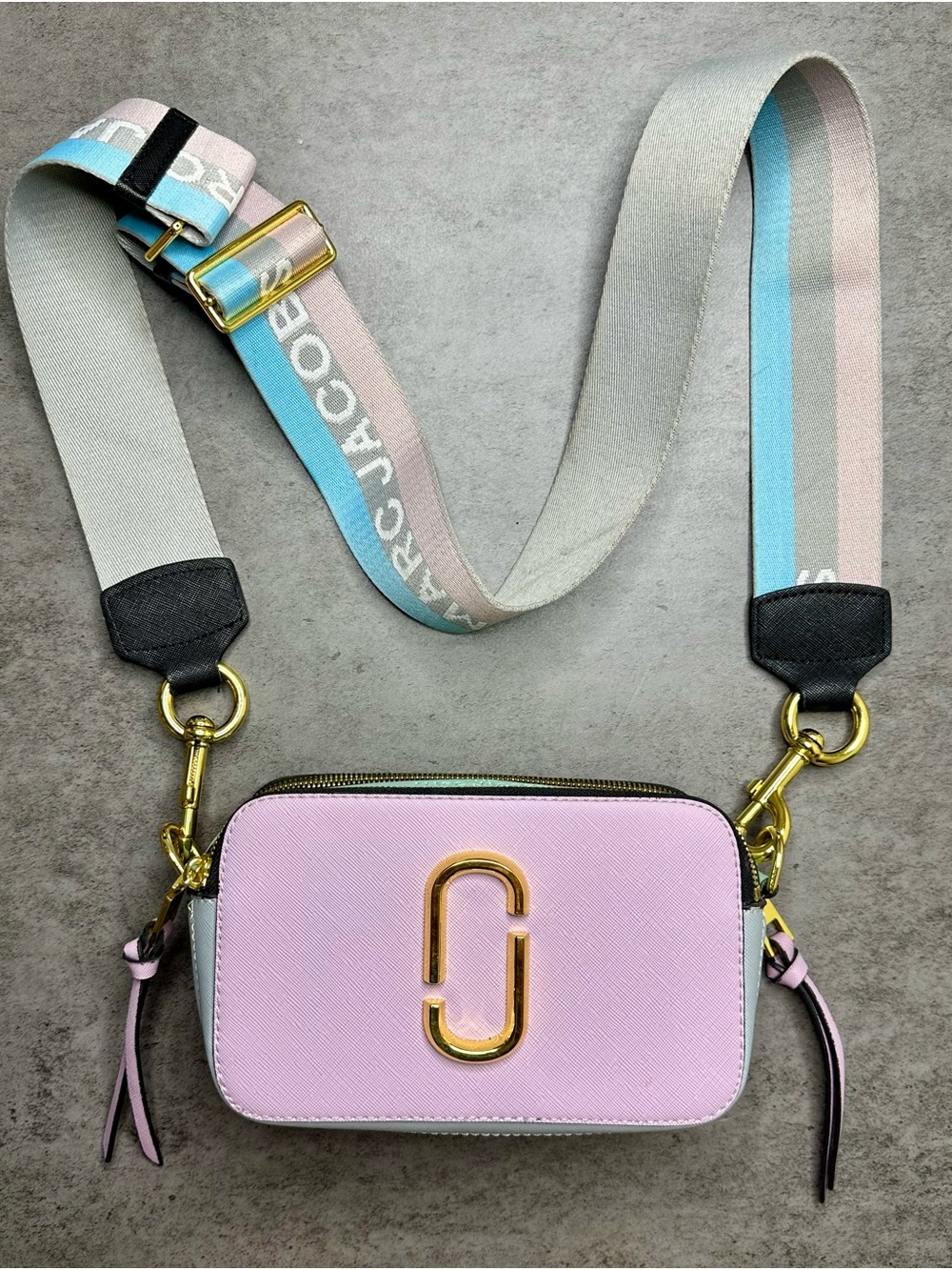 Marc Jacobs The Snapshot Colorblock Crossbody Bag Pink Mint Gold Hardware